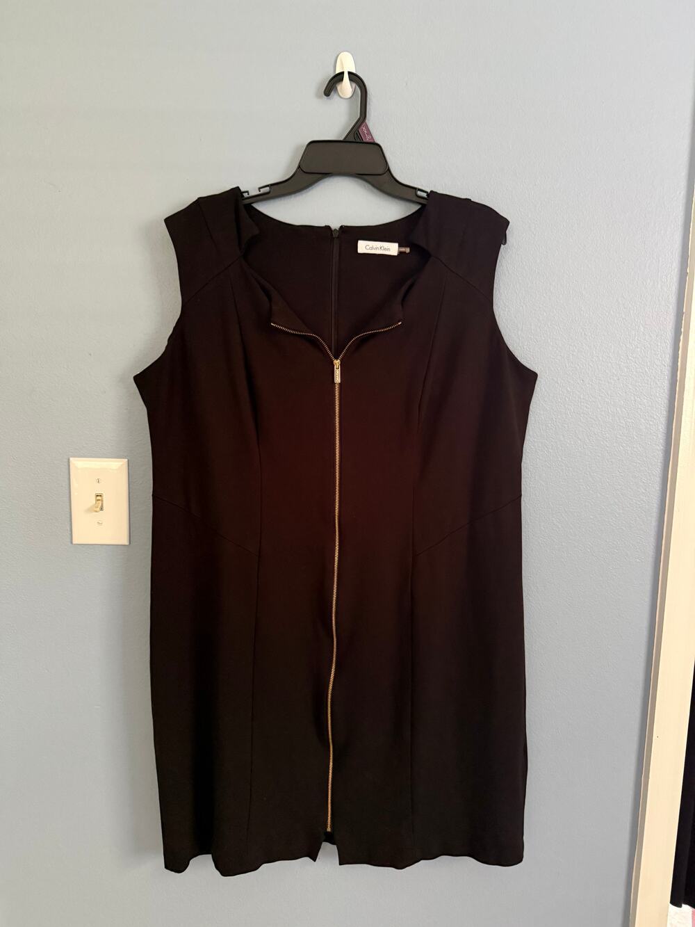 Calvin Klein Plus Size 2X Black Gold Zip Sheath Dress Career Chic Workwear